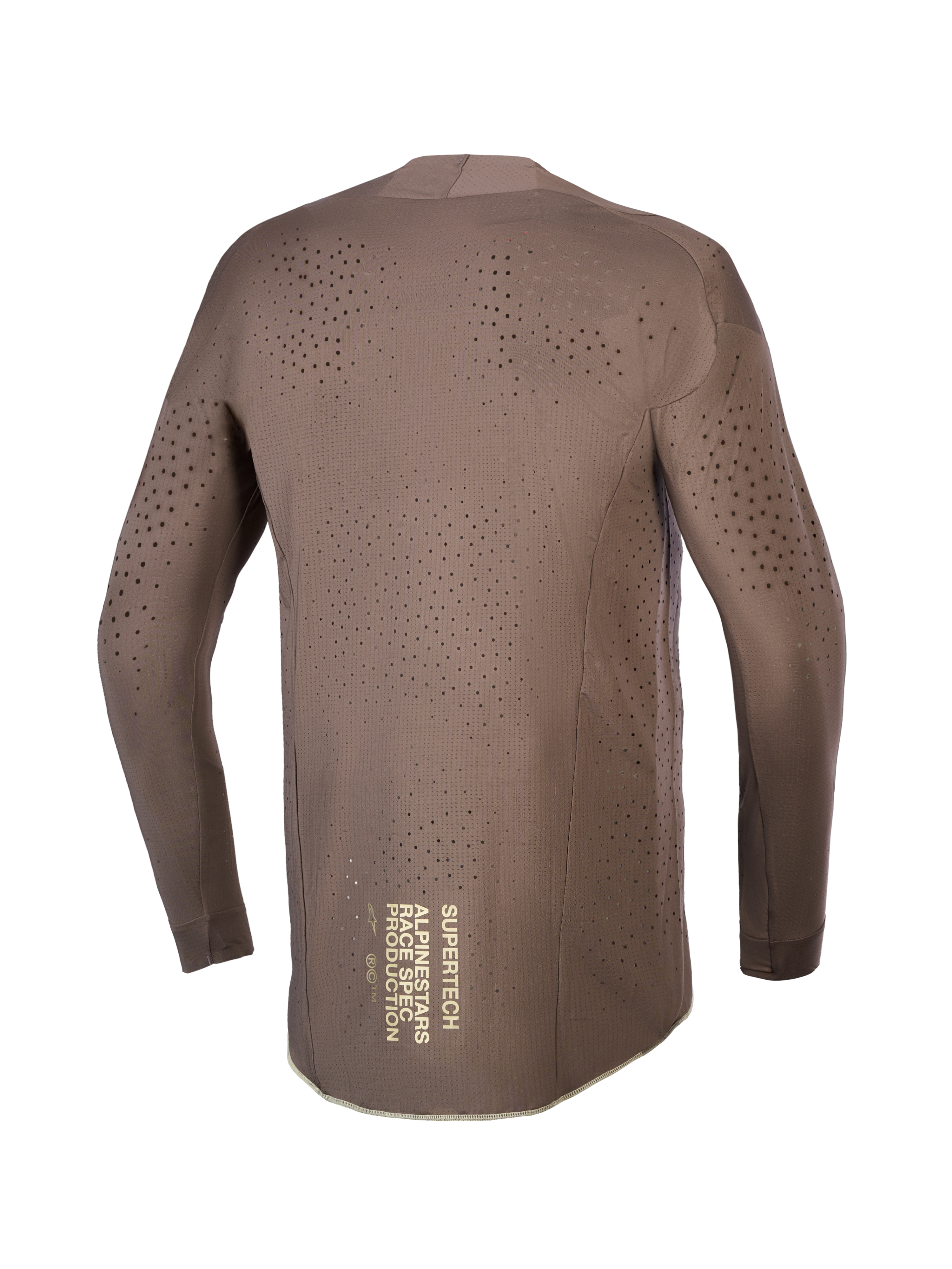 Alpinestars Limited Edition Supertech Air Gold Trikot, braunes Herren MX-Trikot, lasergeschnittene Belüftung und Goldgrafik.
