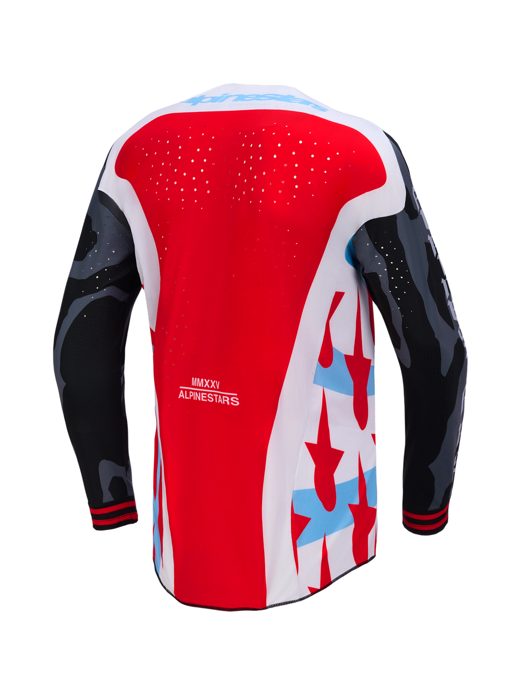 Techstar Trikot Limited Edition Beast Coast, rot-weißes Design mit Camouflage-Ärmeln und laserperforiertem Rücken.