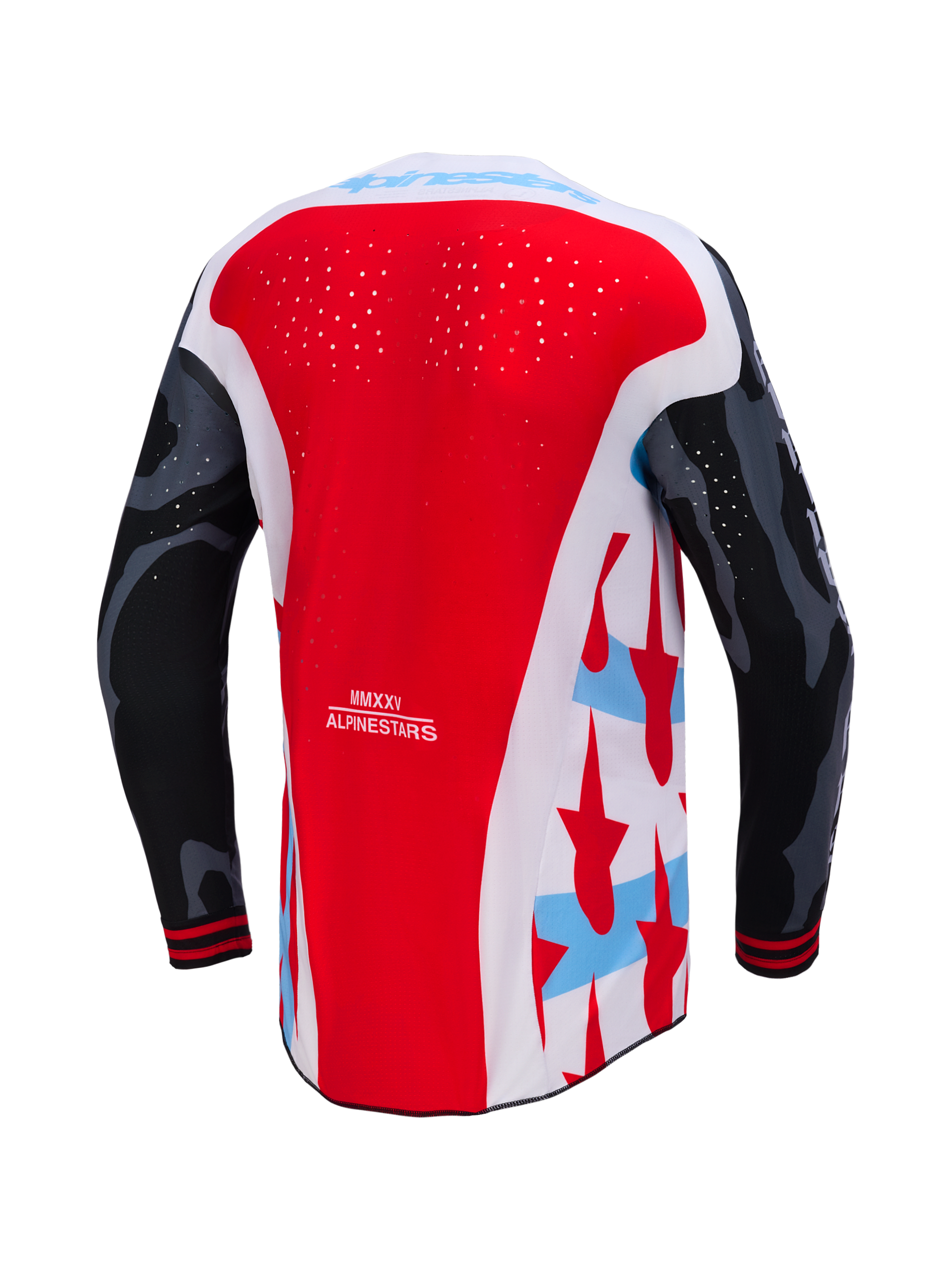 Techstar Trikot Limited Edition Beast Coast, rot-weißes Design mit Camouflage-Ärmeln und laserperforiertem Rücken.