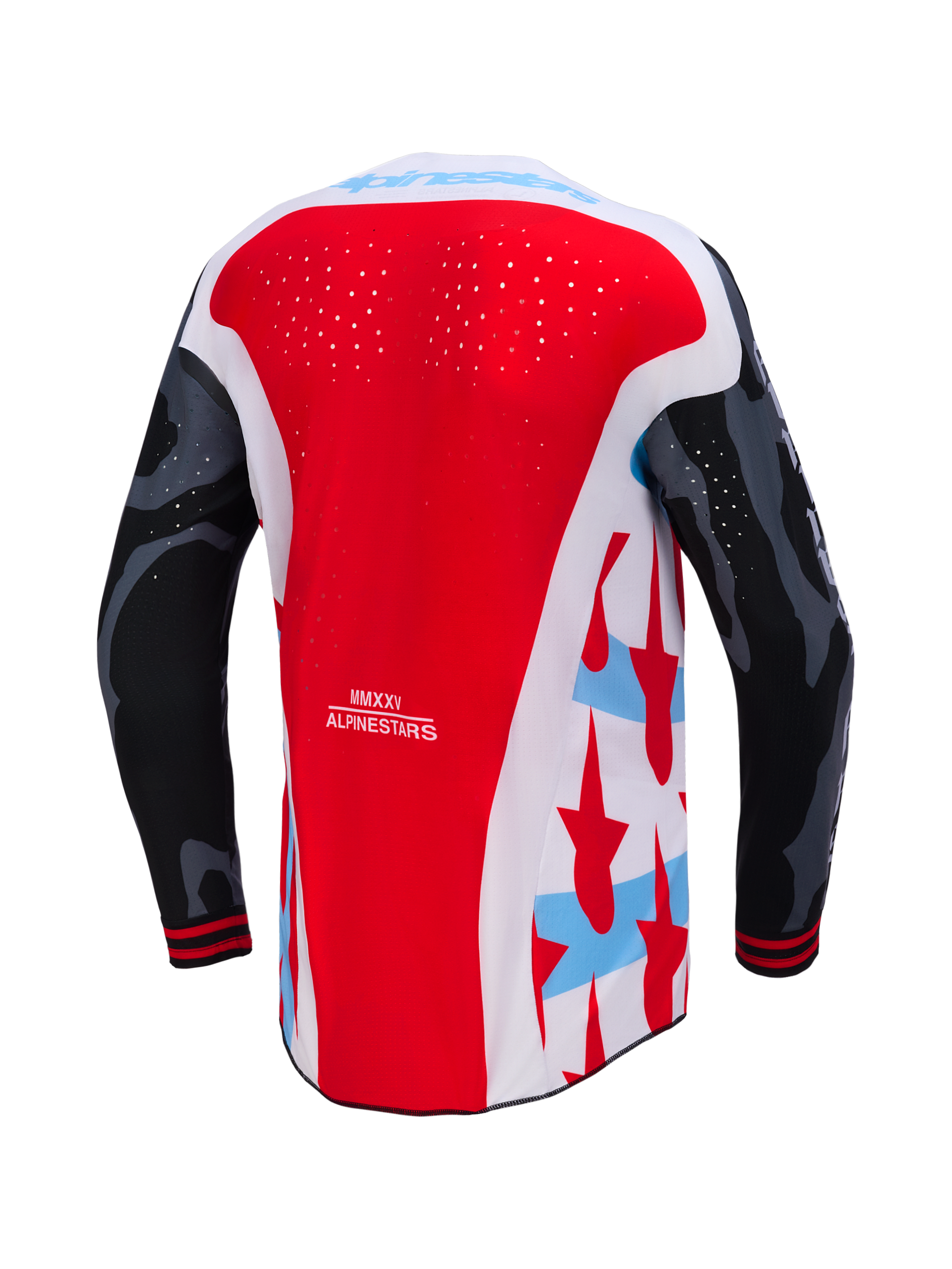 Techstar Trikot Limited Edition Beast Coast, rot-weißes Design mit Camouflage-Ärmeln und laserperforiertem Rücken.