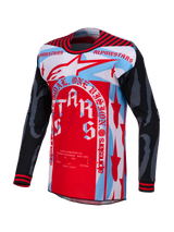 Techstar Trikot Limited Edition Beast Coast, rot-blaues MX-Trikot mit schwarzen Ärmeln und markanten Alpinestars-Grafiken.