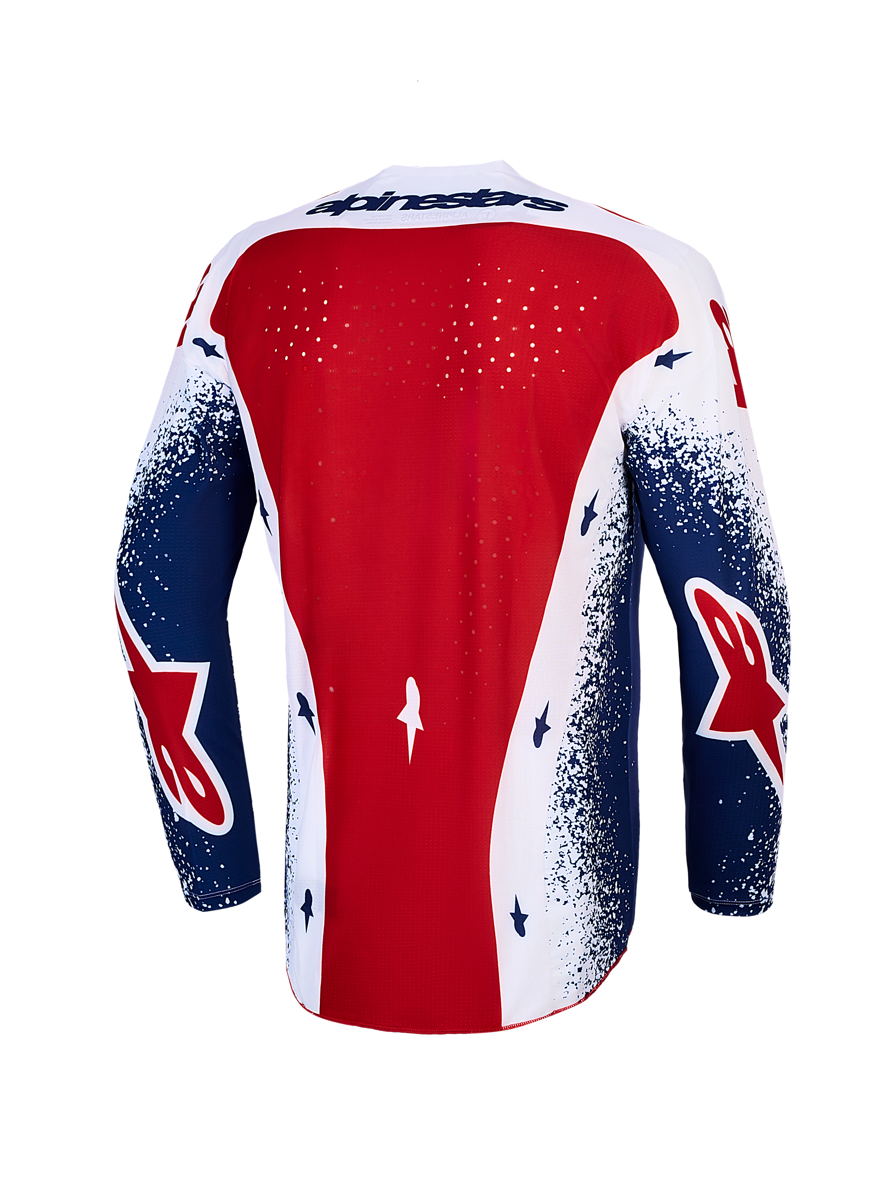 Alpinestars Limited Edition Techstar Unity Jersey, red, white, and blue men's motocross jersey with a ventilated back.