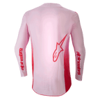 Alpinestars 2024 Supertech Dade Jersey, Motocross-Trikot, Red Berry Lilac, Rückansicht mit großem roten Astar-Logo auf dem Rücken und rotem Alpinestars-Branding auf den Ärmeln, leichte Stretch-Mesh-Konstruktion mit verlängerter Rückenpartie für Offroad-Performance.