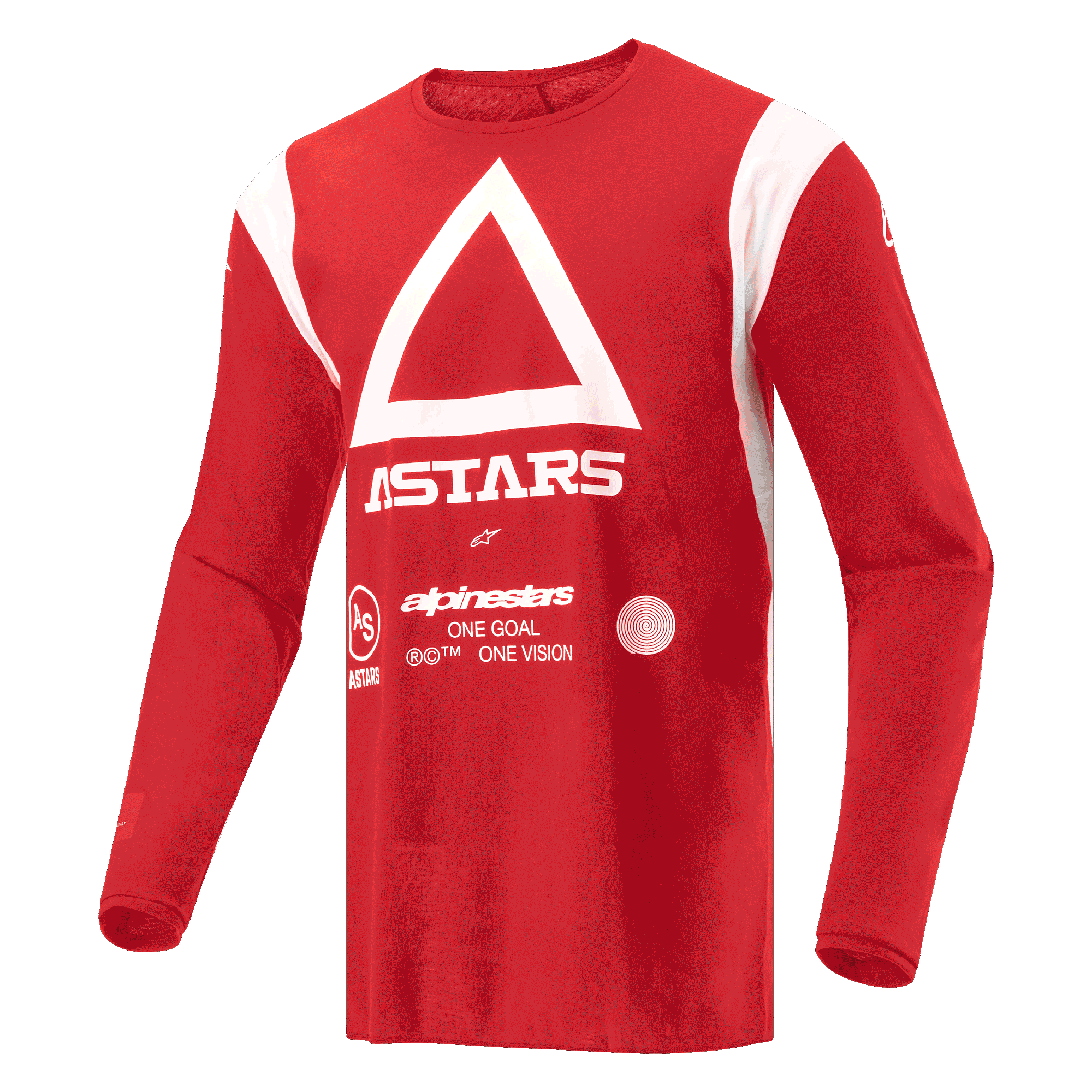 Alpinestars Techdura Trikot, Motocross- und Enduro-Trikot, Leuchtendes Rot, mit weißem Dreieck und ASTARS-Branding auf der Brust, langärmliges feuchtigkeitsableitendes Poly-Gewebe für Offroad-Fahrten