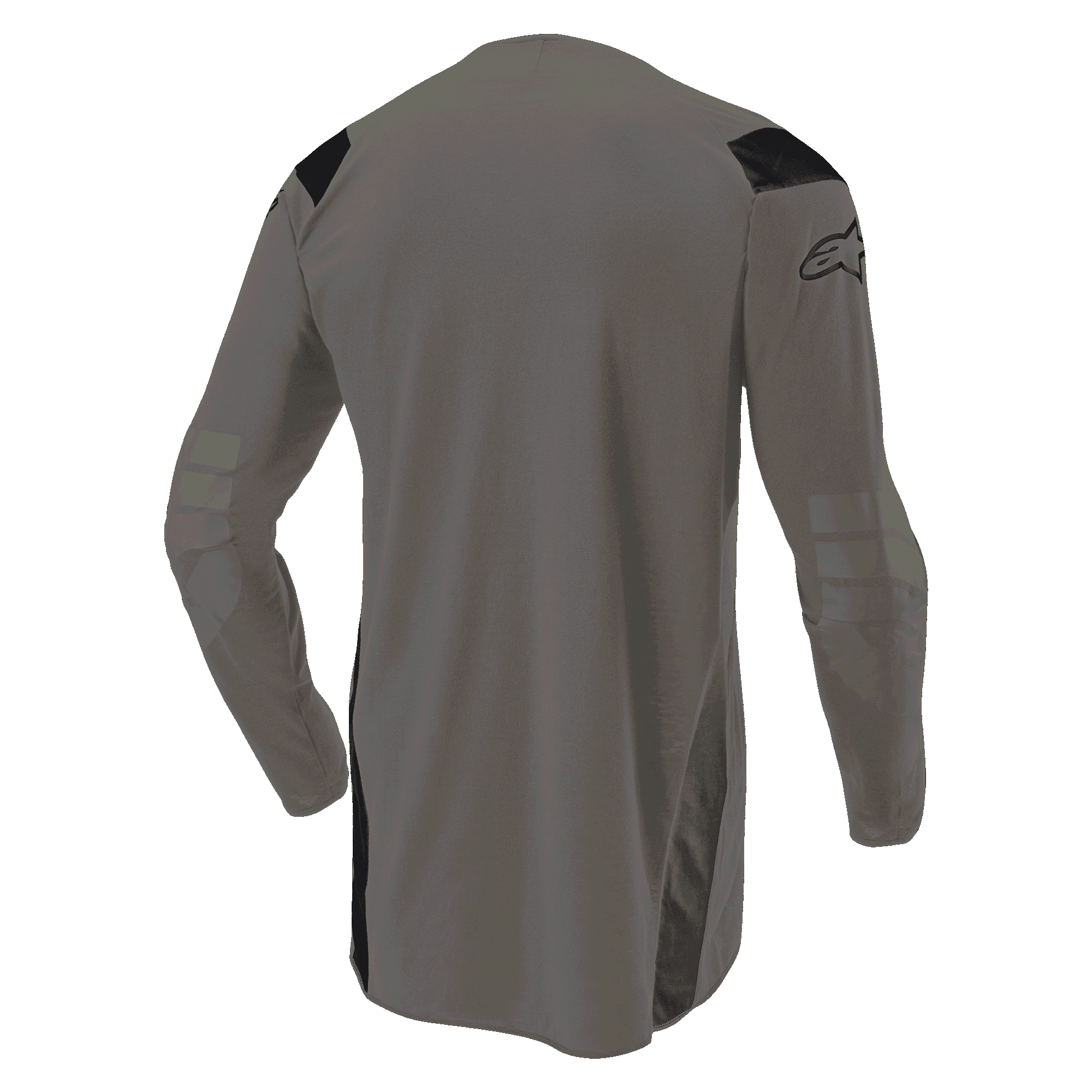 Alpinestars Techdura Jersey, Motocross-Trikot in Falcon Brown, Rückansicht mit verlängerter Rückenpartie für optimale Abdeckung, lange Ärmel mit verstärkten Ellbogenbereichen, schwarze Einsätze an den Schultern und Logo am Ärmel, strapazierfähige Offroad-Bekleidung