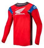 Alpinestars Honda Racer Iconic Trikot, Langarm-Motocross-Trikot für Herren, Rot mit schwarzen, blauen und weißen Akzenten, mit Honda- und Alpinestars-Branding