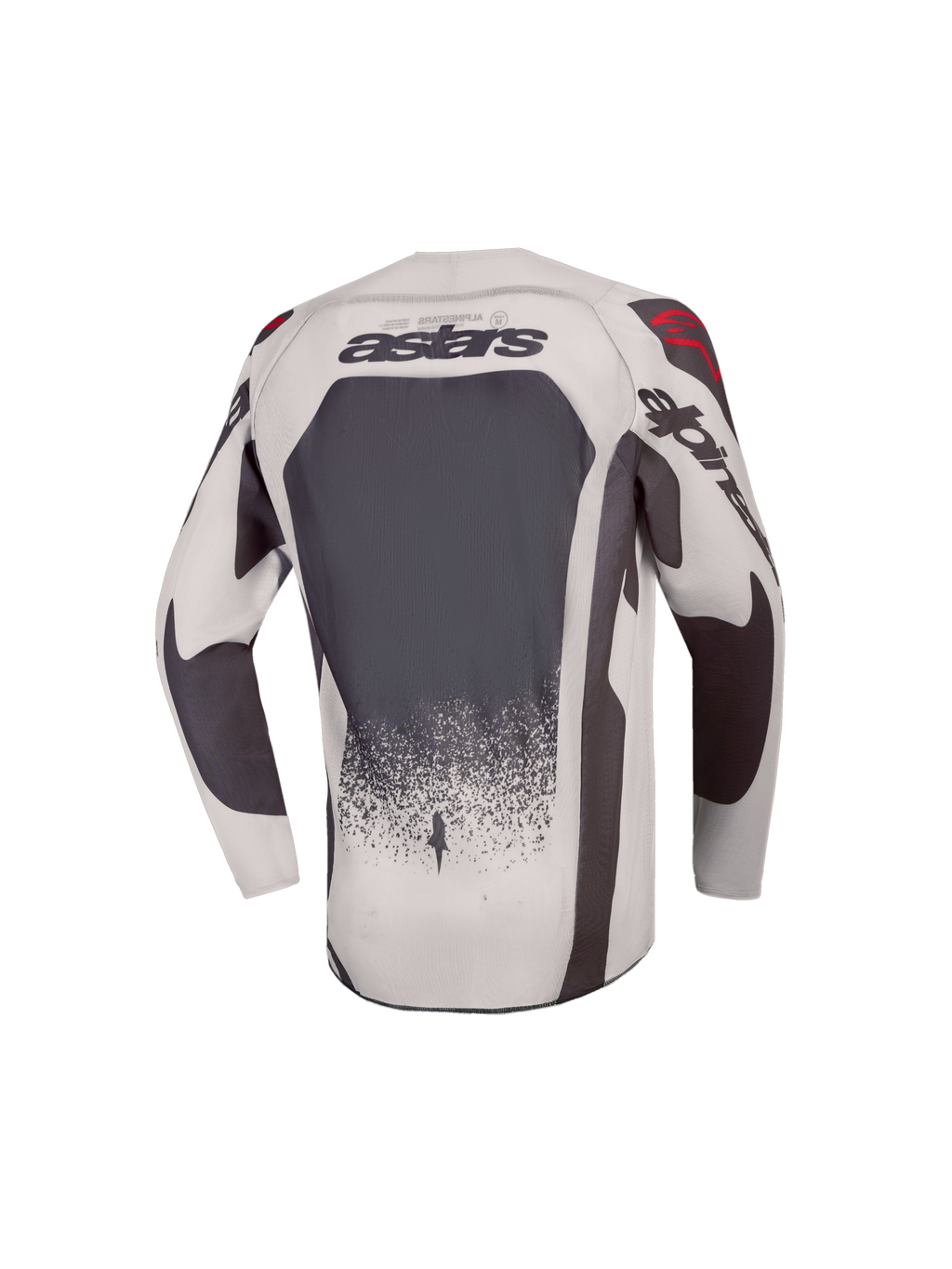 2027 Alpinestars Youth Supertech Swan Jersey, gray and dark gray youth motocross jersey with ventilated mesh and red accents.