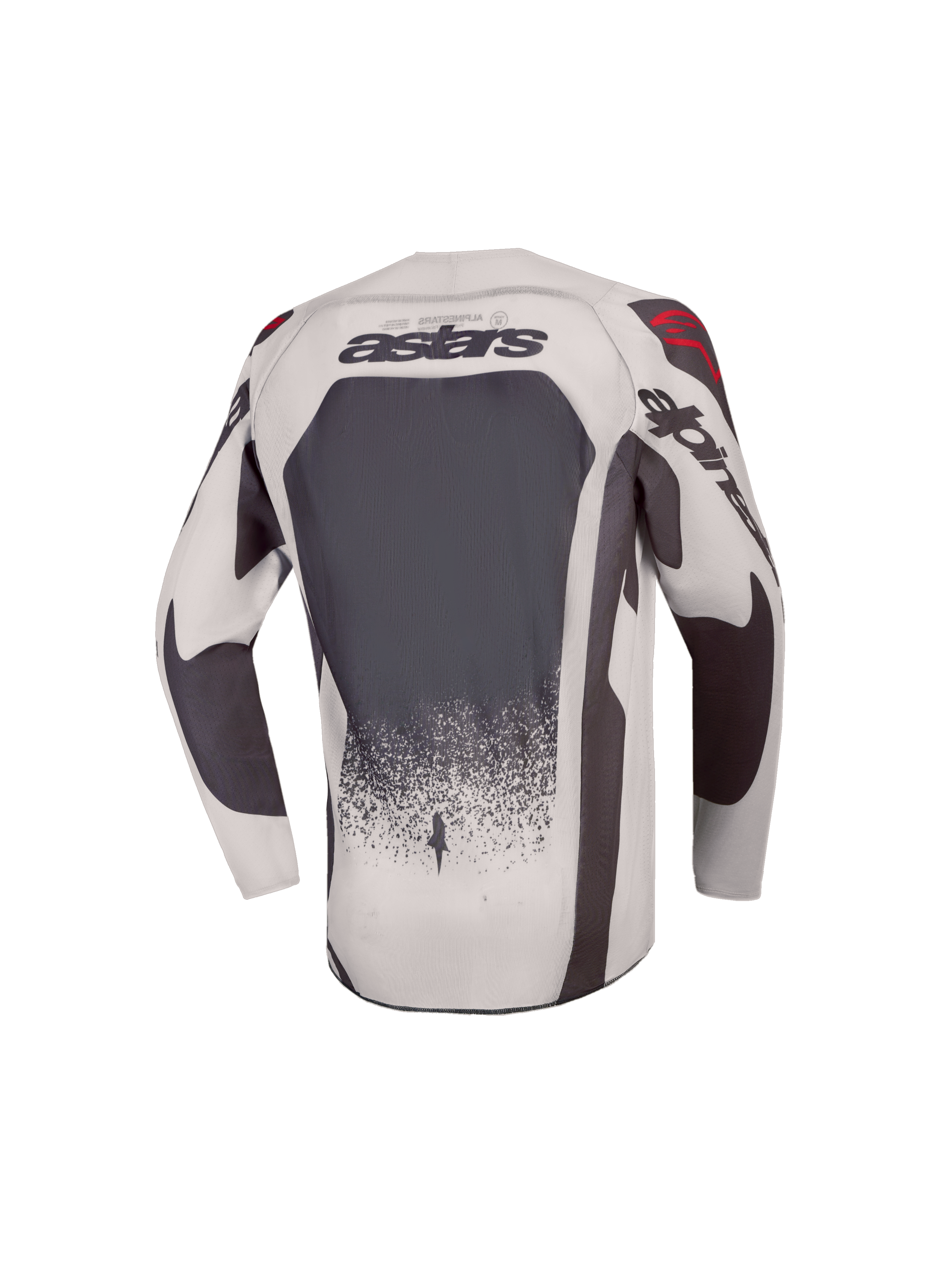 2027 Alpinestars Youth Supertech Swan Jersey, gray and dark gray youth motocross jersey with ventilated mesh and red accents.