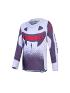 Alpinestars Youth Supertech Swan Jersey, motocross racing, gray and white with red graphics, lightweight stretch mesh.