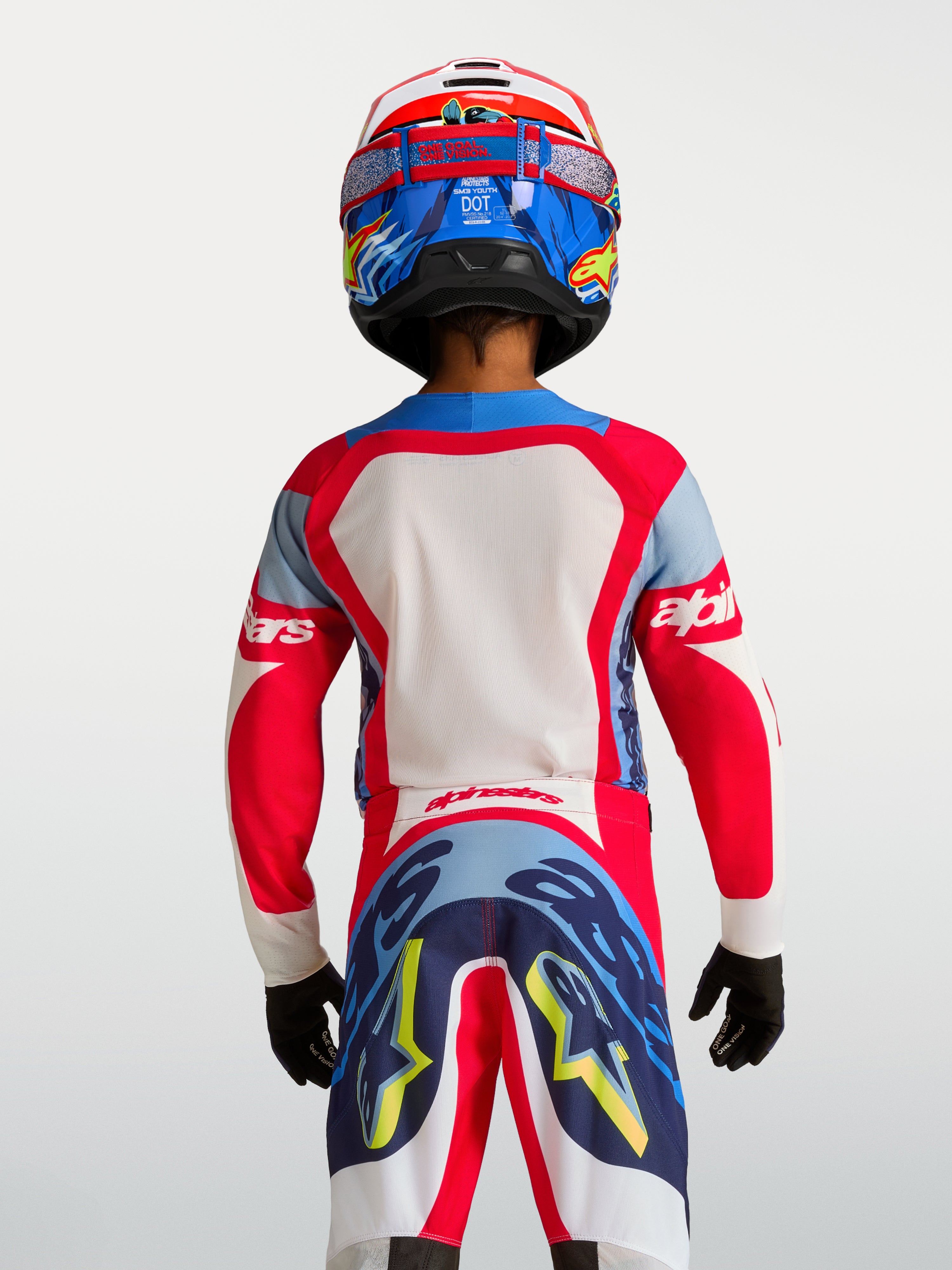 Alpinestars Supertech Jugend-Motocross-Trikot Dyna 2027, Rot und Marineblau, Rückansicht, leichtes Stretch-Mesh.