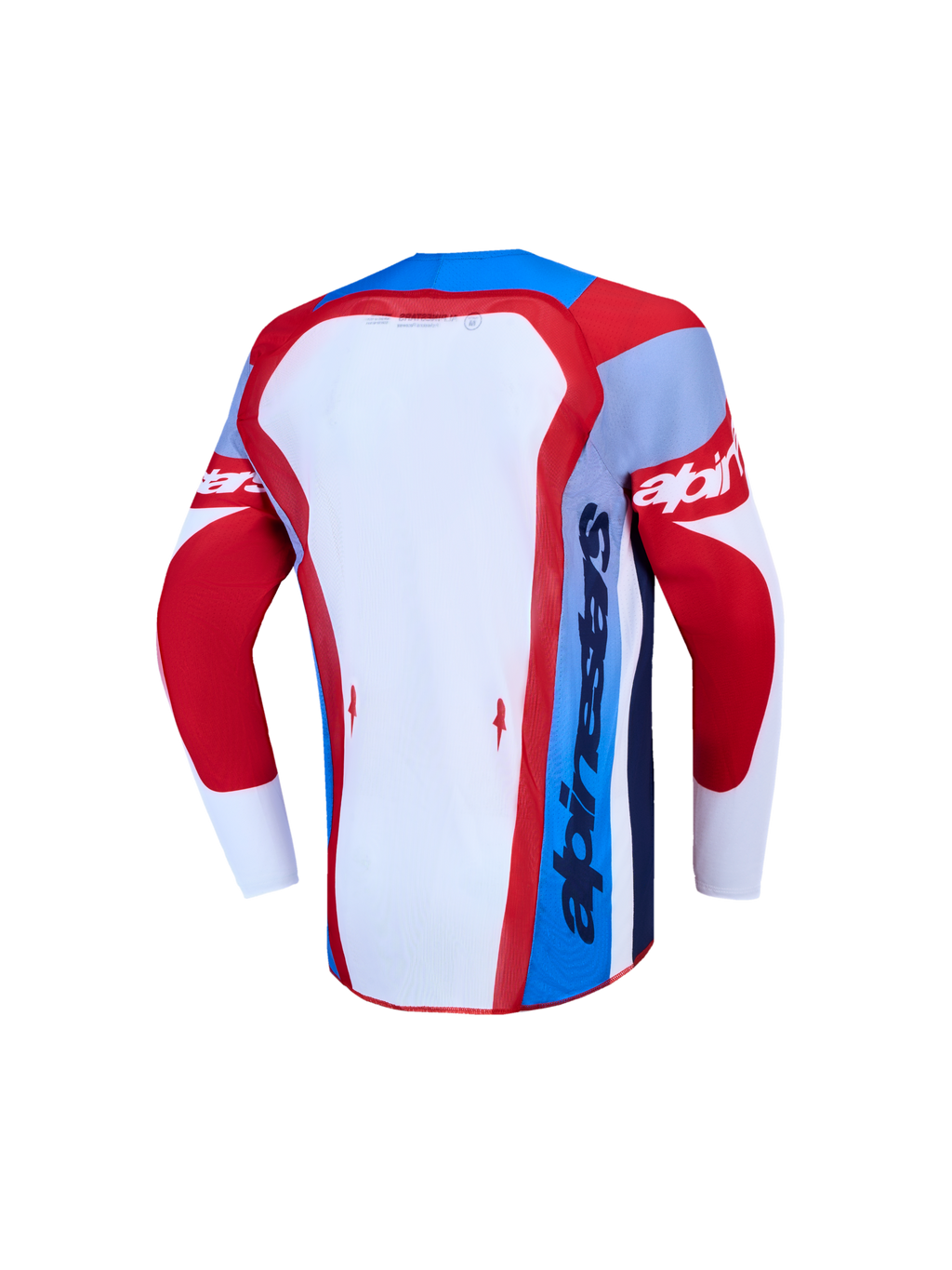 Alpinestars Youth Supertech Dyna Jersey AND Gear Set, Motocross Jersey, Red and Blue, back view, breathable stretch mesh.