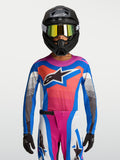 Alpinestars Youth Supertech Maven Jersey, Blue and Hot Coral motocross racing gear with lightweight mesh construction.