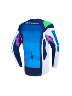 Alpinestars Supertech Maven Jugend-Trikot, Motocross-Racing, Blau und Weiß, Rückansicht mit atmungsaktivem Stretch-Mesh.