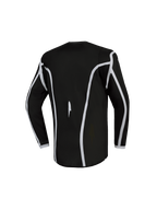 Alpinestars Fluid Apex V2 Jugend-Trikot, Motocross-Trikot in Schwarz und Silber, Rückansicht mit ergonomischem Design.