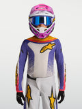 Alpinestars 2027 Youth Fluid Drag Jersey, youth motocross jersey in blue and white with gold accents, breathable textile for off-road riding.