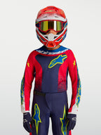 Alpinestars Fluid Jugend-Trikot Drag 2027, Motocross-Trikot, Navyblau und Rot mit gelben Akzenten, Race-Fit für junge Fahrer.