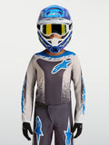 Alpinestars 2027 Youth Fluid Drag Jersey, gray and blue youth motocross jersey with moisture-wicking polyfabric.