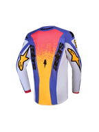 Alpinestars Youth Fluid Drag Jersey, blue and gold motocross jersey back view, moisture-wicking textile construction.