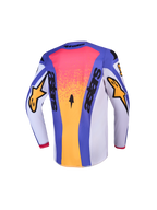 Alpinestars 2027 Youth Fluid Drag Jersey and Gear Set, youth motocross jersey in blue, pink, and gold, back view.