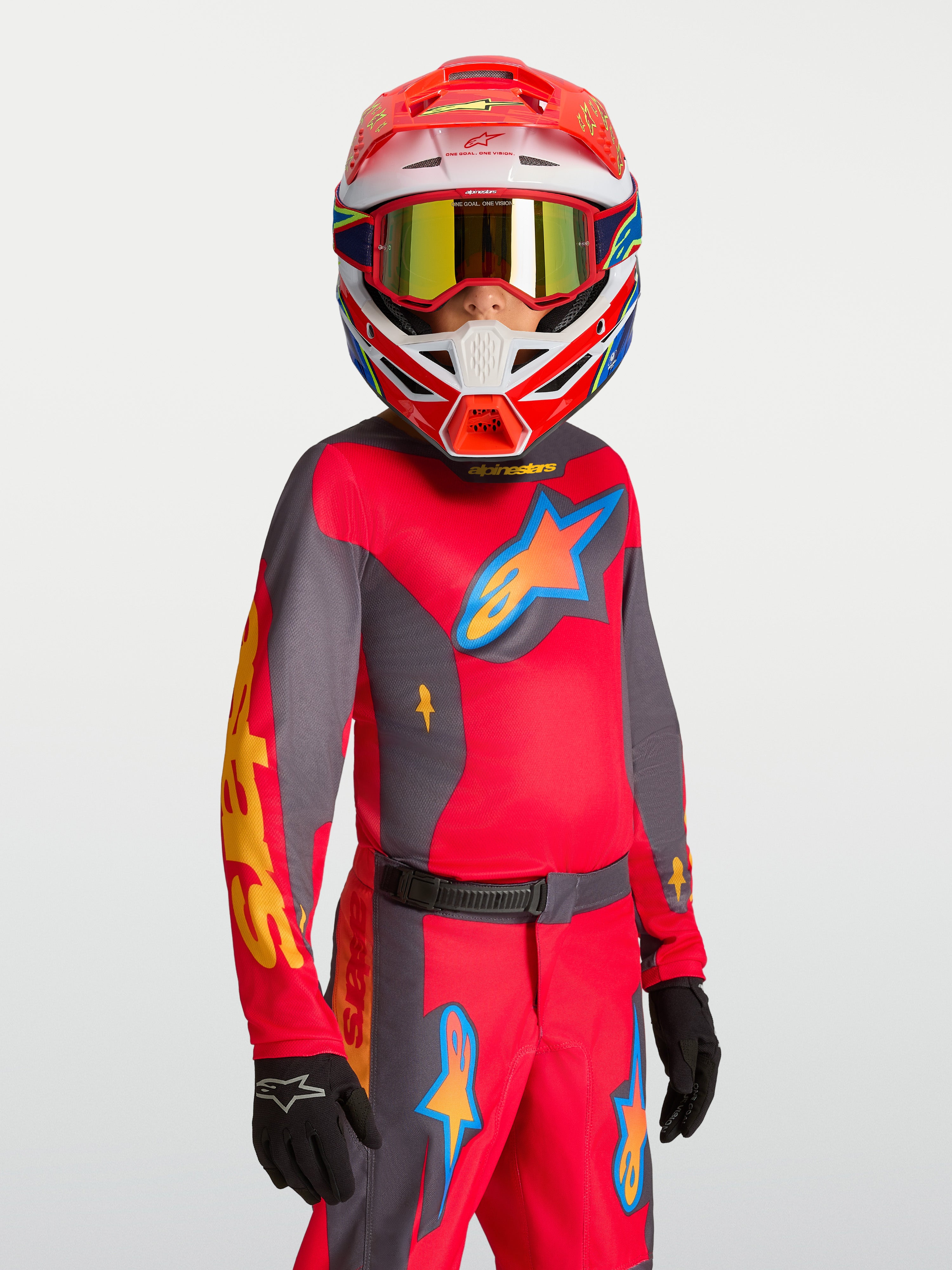 Alpinestars Fluid Hunt Jugend-Trikot 2027, Motocross-Trikot in Rot und Grau, feuchtigkeitsableitend, für junge MX-Fahrer.