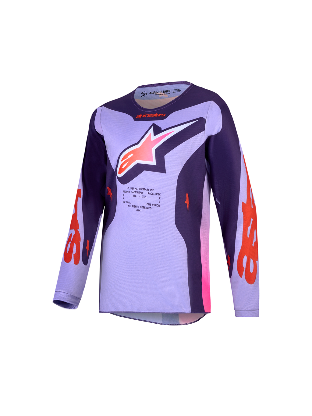 Alpinestars Youth Fluid Hunt Jersey, Youth Motocross Jersey, Light Violet and Deep Purple, moisture-wicking textile top.