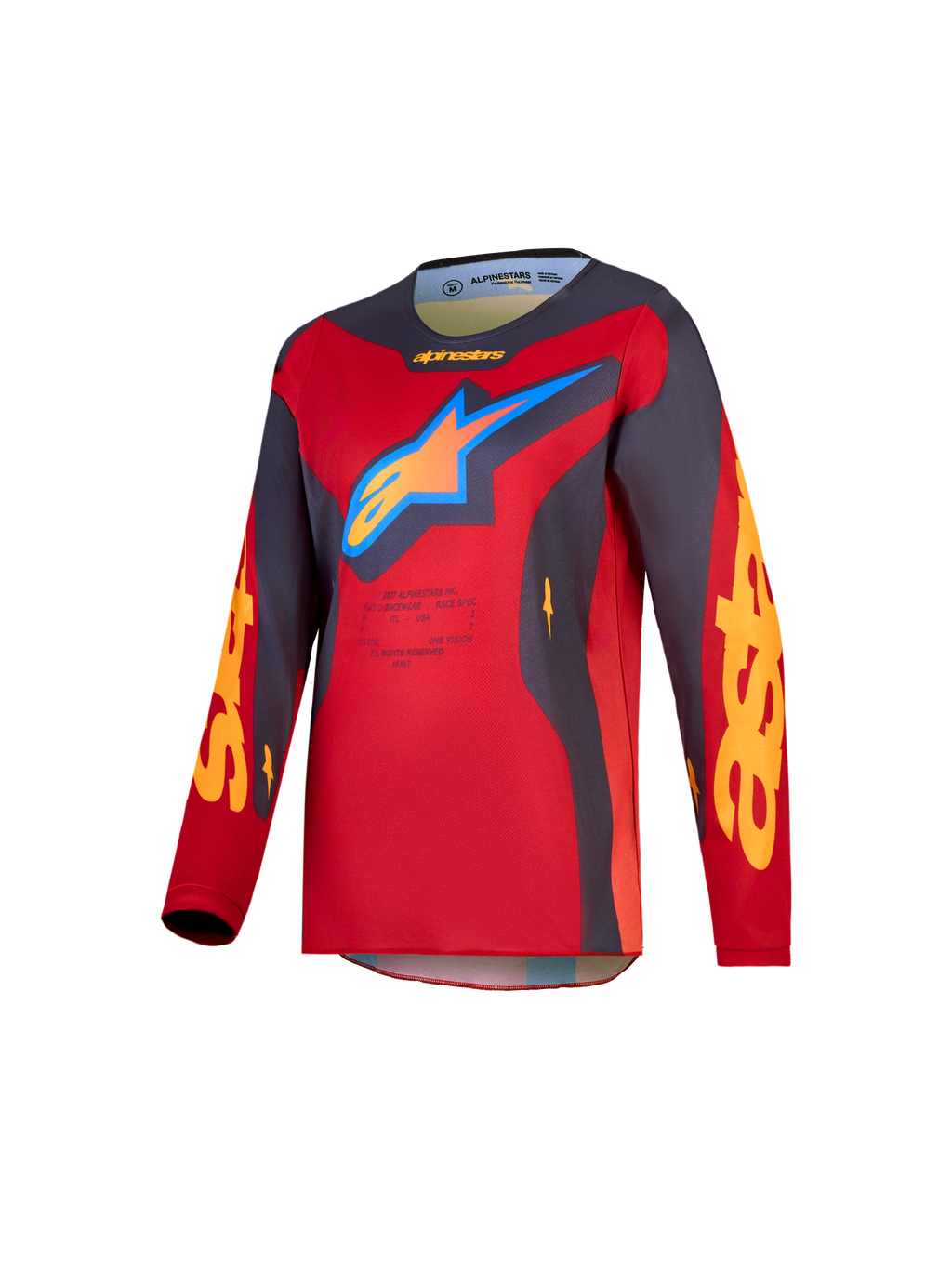 Alpinestars Fluid Hunt Jugend-Trikot 2027, Jugend-Motocrosstrikot, Rot und Grau, feuchtigkeitsableitendes Polygewebe.