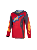 Alpinestars Fluid Hunt Jugend-Trikot 2027, Jugend-Motocrosstrikot, Rot und Grau, feuchtigkeitsableitendes Polygewebe.