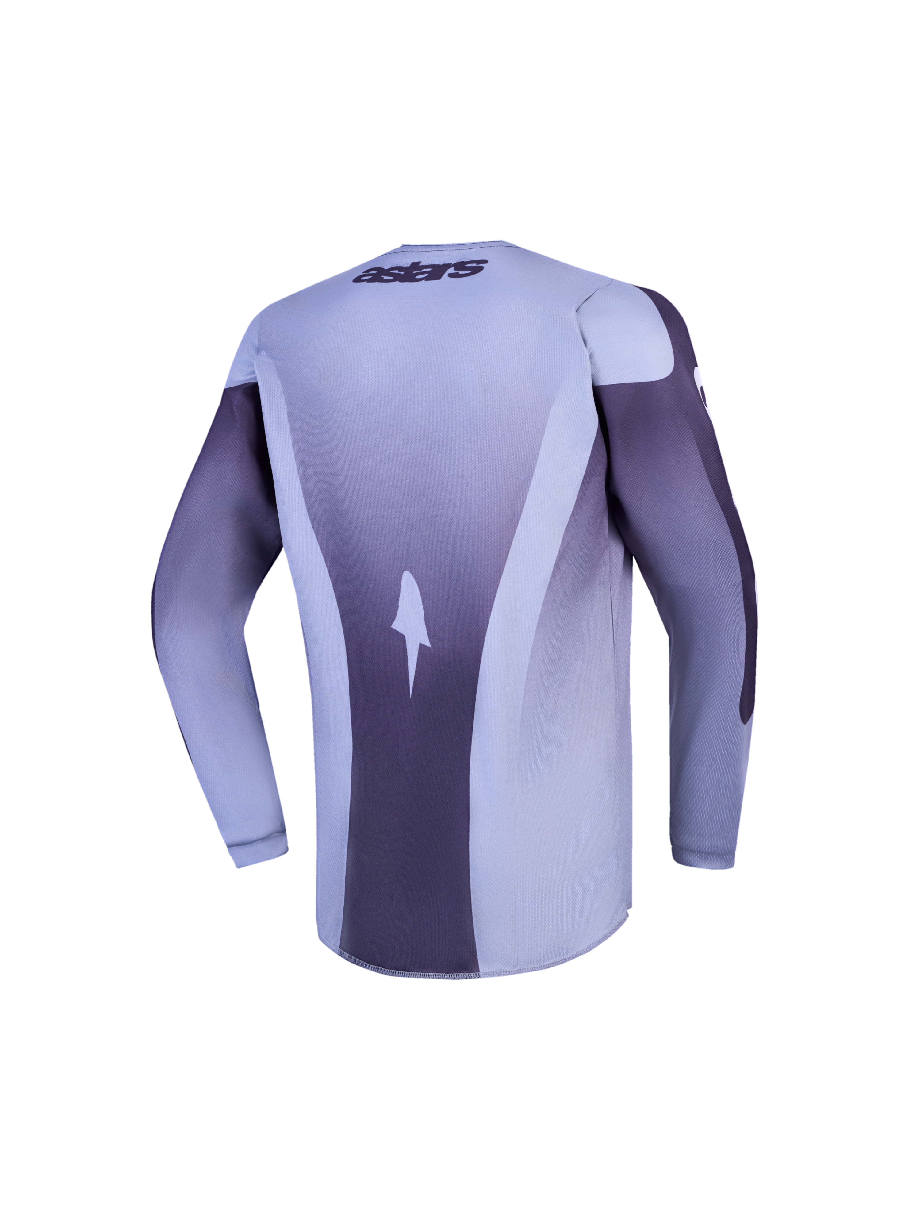 Alpinestars Youth Fluid Amber Jersey, long-sleeve motocross racing top in light grey and dark purple, back view.