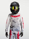 Alpinestars 2027 Youth Fluid Lone Jersey, gray camo and fire red motocross gear, performance textile construction.