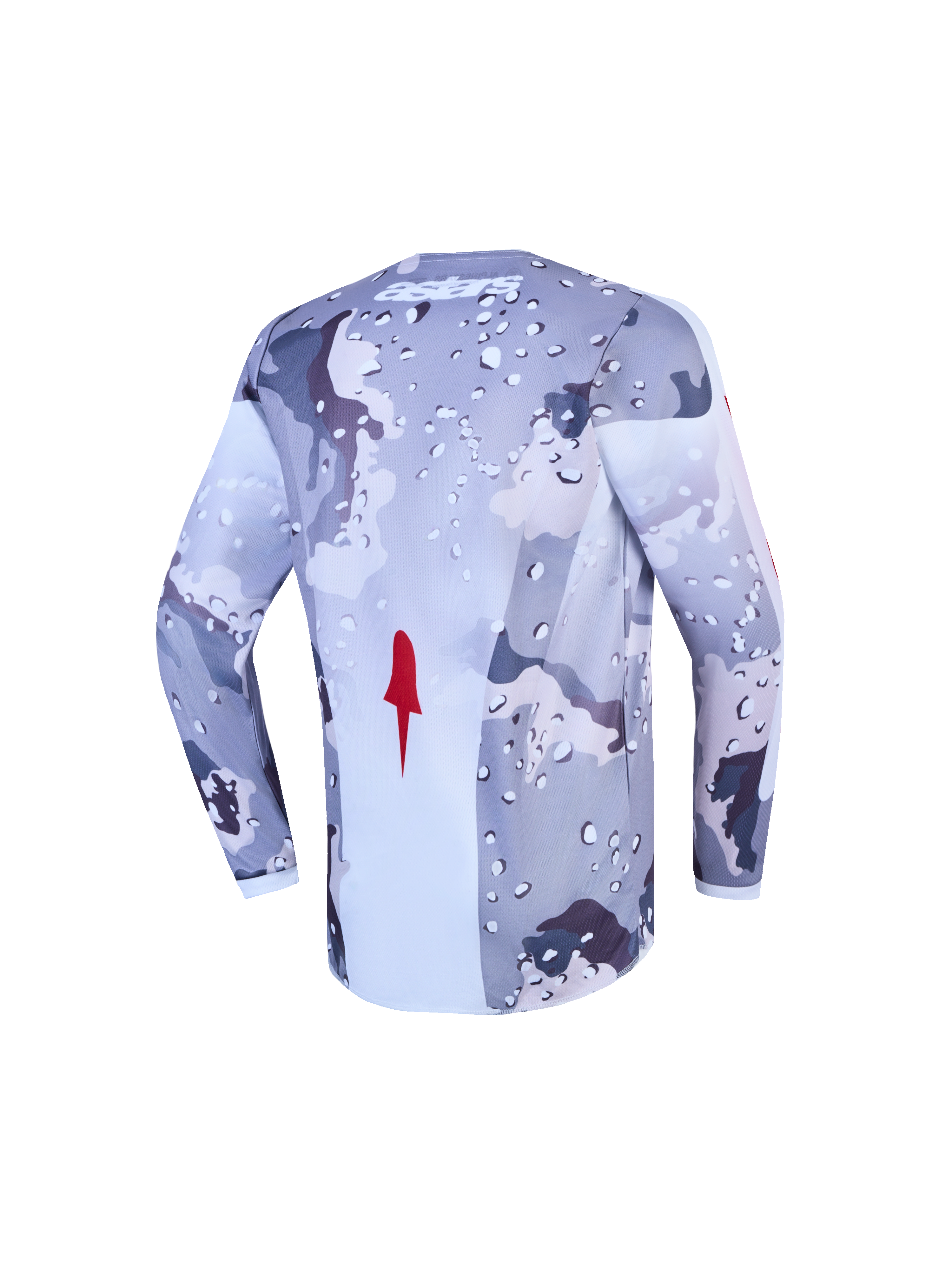 Alpinestars Jugend Fluid Lone Trikot, Motocross-Oberteil in Grau und Weiß, Camouflage-Design, Rückansicht, feuchtigkeitsableitend