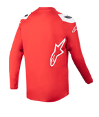 Alpinestars Youth 2023 Racer Narin Jersey, Jugend-Motocross-Trikot, Mars-Rot und Weiß, Rückansicht mit verlängertem Rückensaum, weißes Alpinestars Stern-Logo an der Seite, Performance-Offroad-Bekleidung