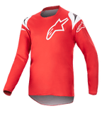 Alpinestars Youth 2023 Racer Narin Trikot, Jugend-Motocross-Jersey, Mars-Rot und Weiß, mit einem großen weißen Stern-Logo auf der Brust und Schulterakzenten, leichtes langärmeliges Funktionsgewebe für den Offroad-Rennsport