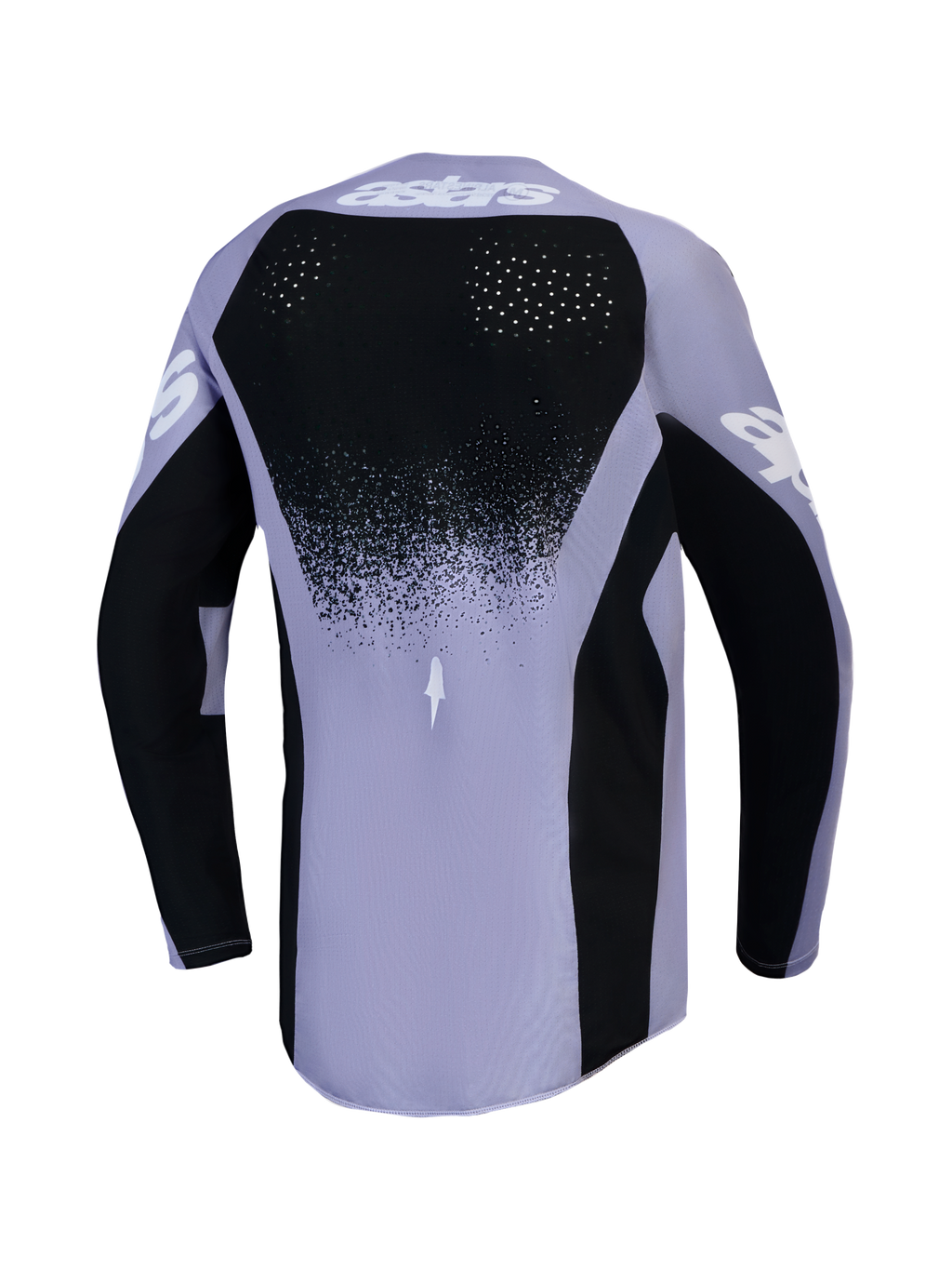 Alpinestars Stella Techstar Swan Damen-Motocross-Trikot in Hellviolett und Schwarz mit Laserperforationen am Rücken.