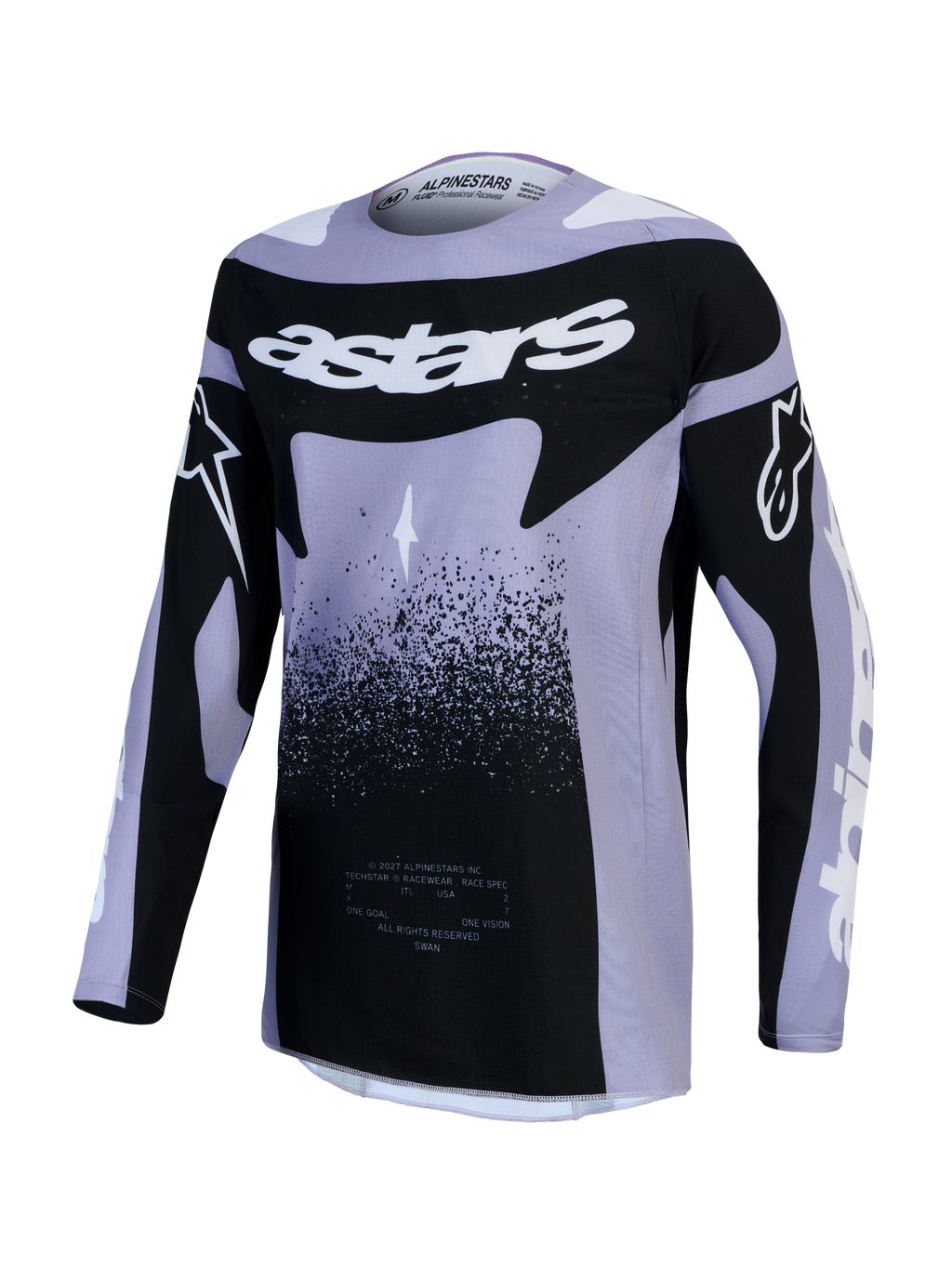 Alpinestars Stella Techstar Swan Trikot, Damen-Motocross-Oberteil, Violett und Schwarz, Swan-Grafiken, für Offroad-Racing