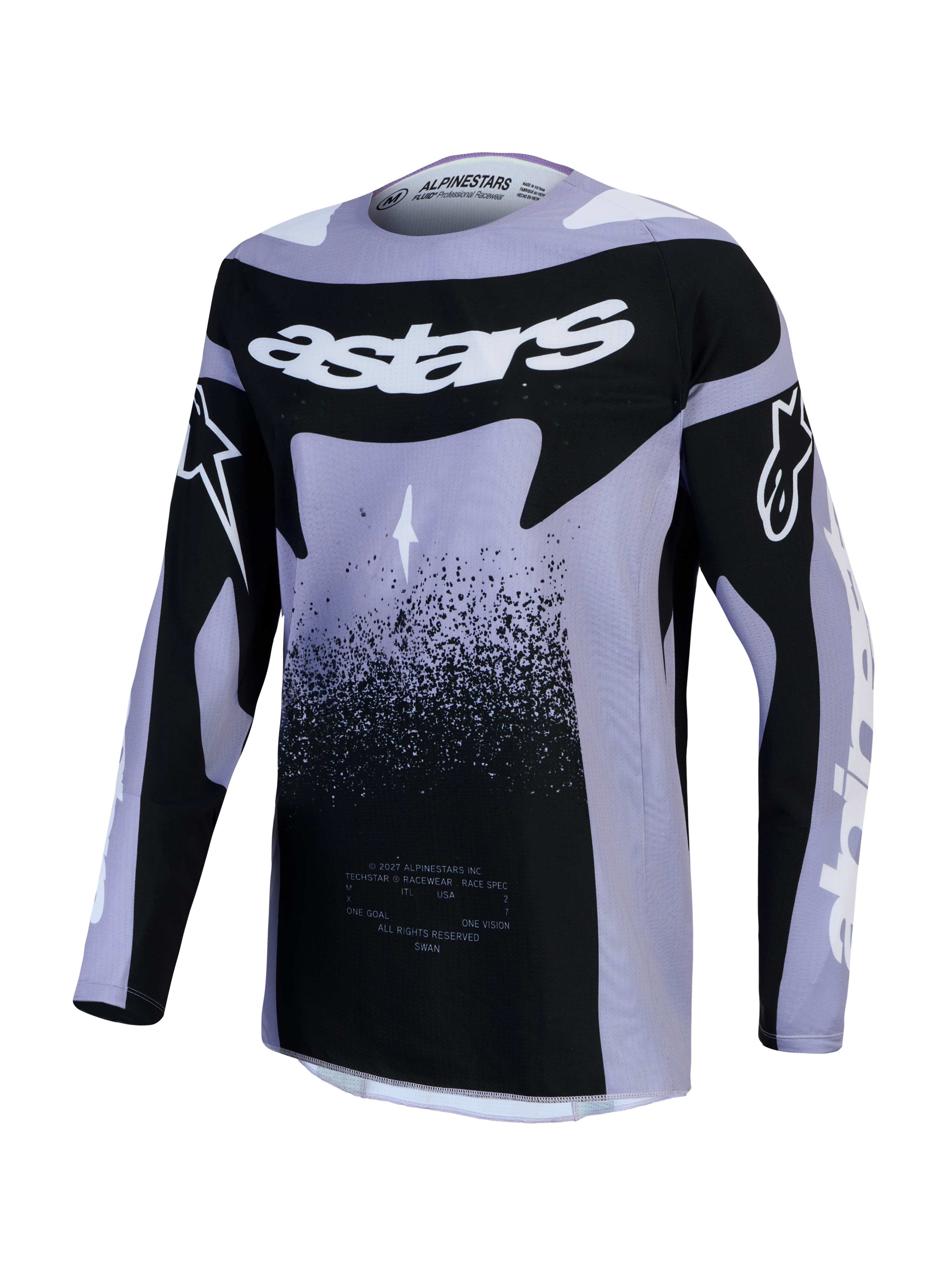 Alpinestars Stella Techstar Swan Trikot, Damen-Motocross-Oberteil, Violett und Schwarz, Swan-Grafiken, für Offroad-Racing