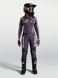 Alpinestars Stella Fluid Apex V2 Ausrüstungsset, Damen-Motocross-Bekleidung, Grau und Pink, Trikot und Hose im Offroad-Look.