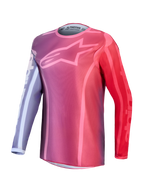 Alpinestars Stella Fluid Kepler Trikot, Damen-Motocross-Trikot in Lila und Rot mit Stern-Logo auf der Brust, leichte und atmungsaktive Polygewebe-Konstruktion für Offroad-Performance.