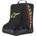 Alpinestars Boot Bag, Schwarz und Gelb, Motocross-Ausrüstungstasche, roter Reißverschluss und blauer Griff, mit großem gelben Stern-Logo und Alpinestars-Branding, strapazierfähige Tarpaulin-Basis, spezialisiertes Gepäckstück für Offroad-Rennstiefel