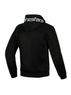 Alpinestars Chrome Superairflow Hoodie, Schwarz, Rückansicht, weißer Alpinestars-Schriftzug auf der Kapuze, vollständige 3D-Mesh-Konstruktion für Belüftung, schützende Motorradbekleidung für warmes Wetter