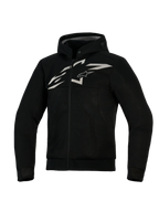 Alpinestars Chrome Superairflow Hoodie, belüfteter Motorrad-Hoodie, Schwarz mit weißem und grauem Logo, vollständige 3D-Mesh-Konstruktion, Reißverschluss vorne mit integrierter Kapuze, sportliche Passform für sportliches Fahren