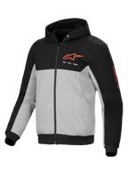 Alpinestars Chrome V2 Sport Kapuzenpullover, Urban Motorradjacke für Herren, Schwarz und Grau-Meliert, mit CE-zertifizierten Protektoren und Aramid-Verstärkungen.