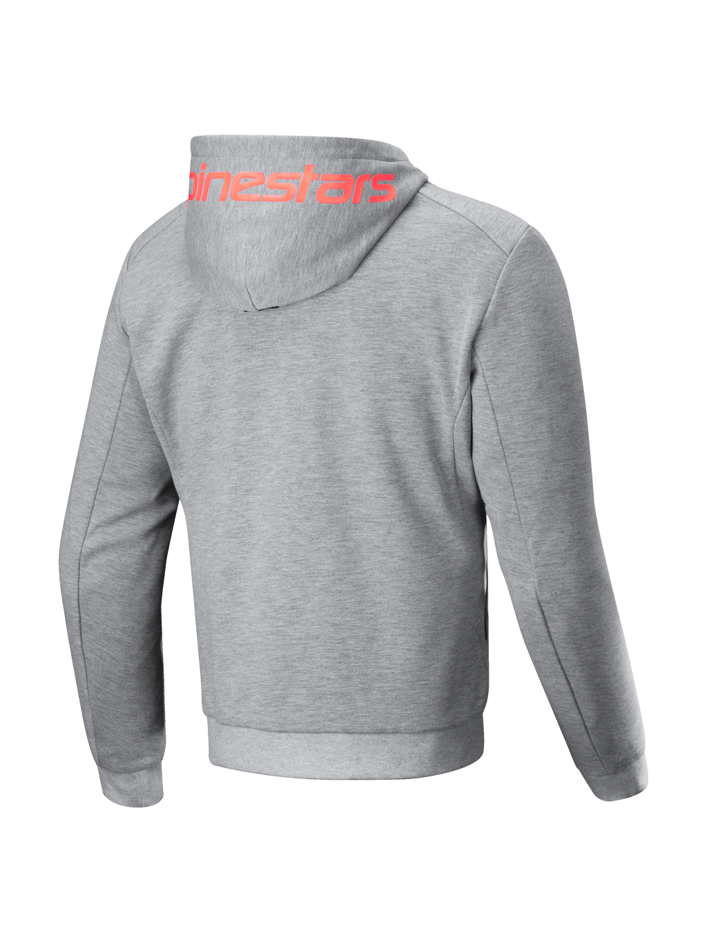 Alpinestars Chrome V2 Sport Kapuzenjacke, Rückansicht, grau meliert mit rotem Logo, Herren-Urban-Motorradjacke, Tech-Fleece.