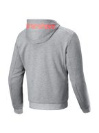 Alpinestars Chrome V2 Sport Kapuzenjacke, Rückansicht, grau meliert mit rotem Logo, Herren-Urban-Motorradjacke, Tech-Fleece.