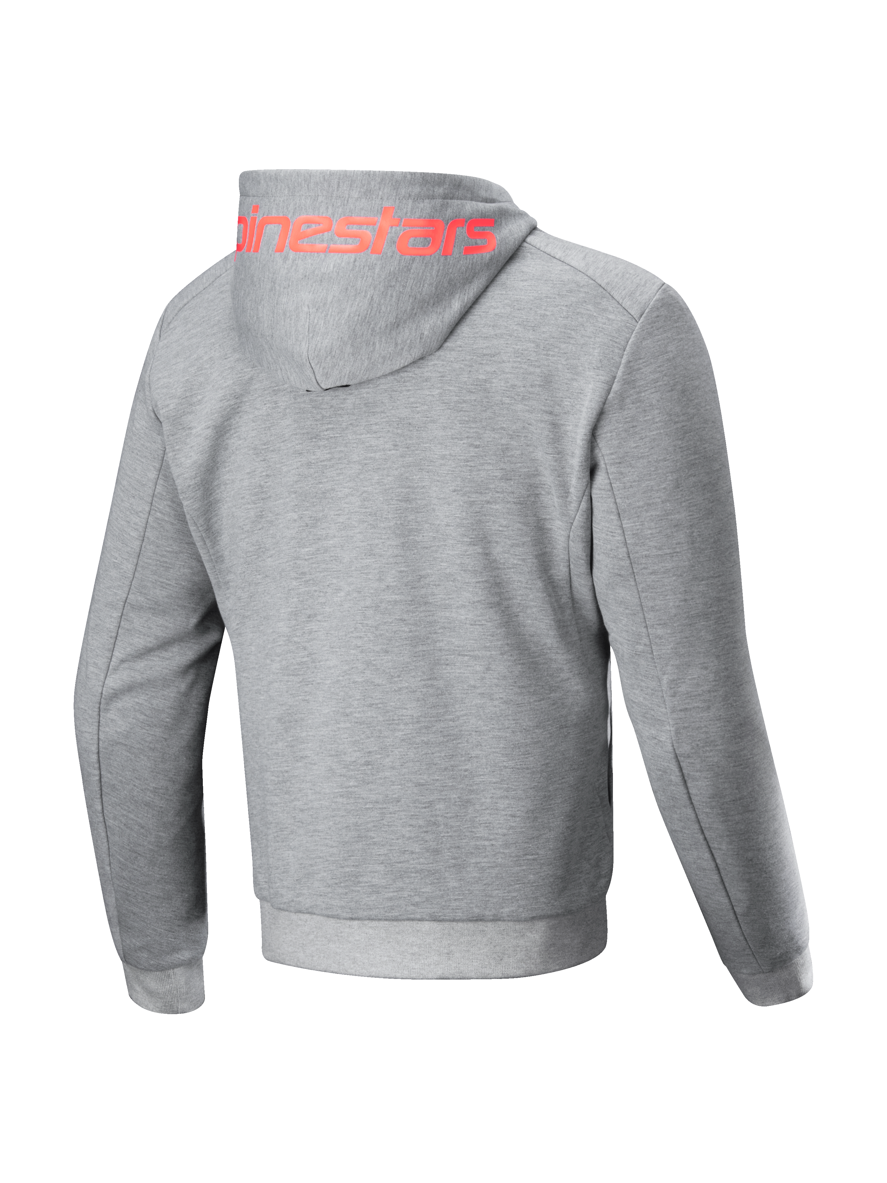 Alpinestars Chrome V2 Sport Kapuzenjacke, Rückansicht, grau meliert mit rotem Logo, Herren-Urban-Motorradjacke, Tech-Fleece.