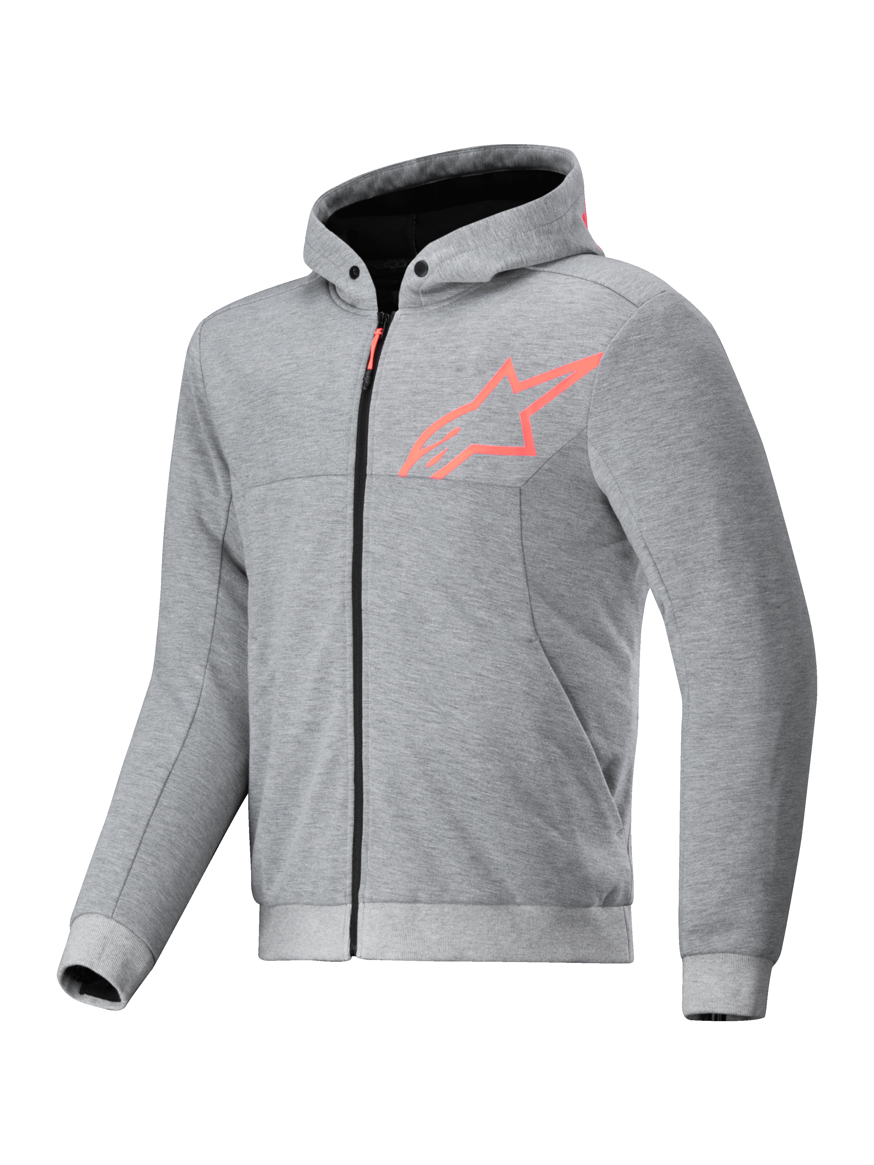 Alpinestars Chrome V2 Sport Kapuzenjacke, Urban Riding, Grau Meliert und Neonrot, Tech-Air Ready, Textil, CE-zertifiziert.