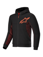 Alpinestars Chrome Air Sport Kapuzenjacke, CE-zertifizierte Motorradjacke für das urbane Fahren, Schwarz und Rot, mit Tech-Fleece-Konstruktion, Airflow-Mesh-Paneelen und Aramidfaser-Verstärkungen