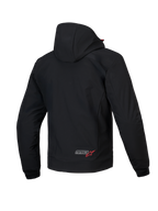 Alpinestars MM93 Radium Tech Kapuzenjacke, urbane Motorradjacke für Herren, Rückansicht, Schwarz und Hellrot, winddichte 3L-Techshell mit Kapuze