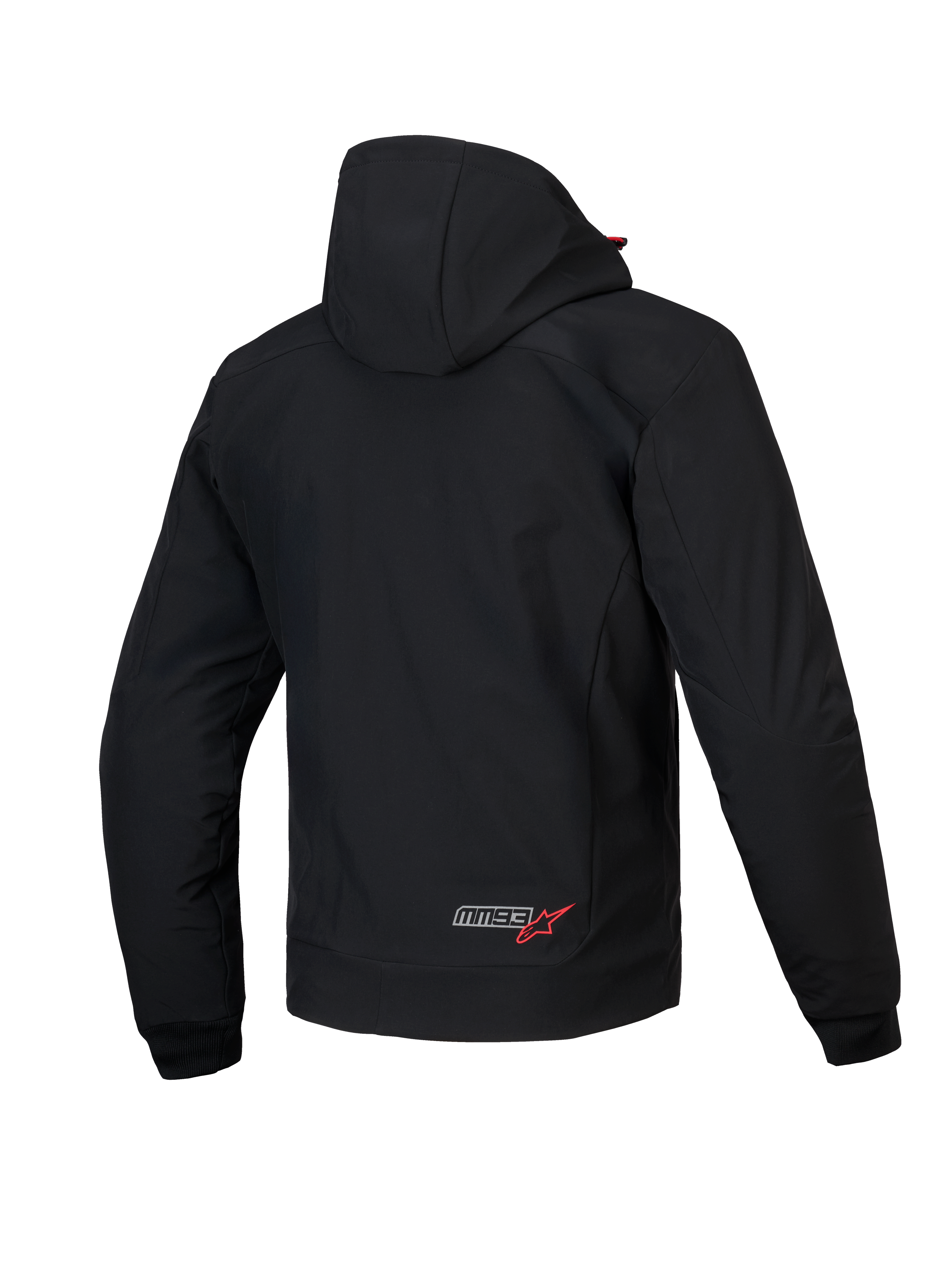 Alpinestars MM93 Radium Tech Kapuzenjacke, urbane Motorradjacke für Herren, Rückansicht, Schwarz und Hellrot, winddichte 3L-Techshell mit Kapuze