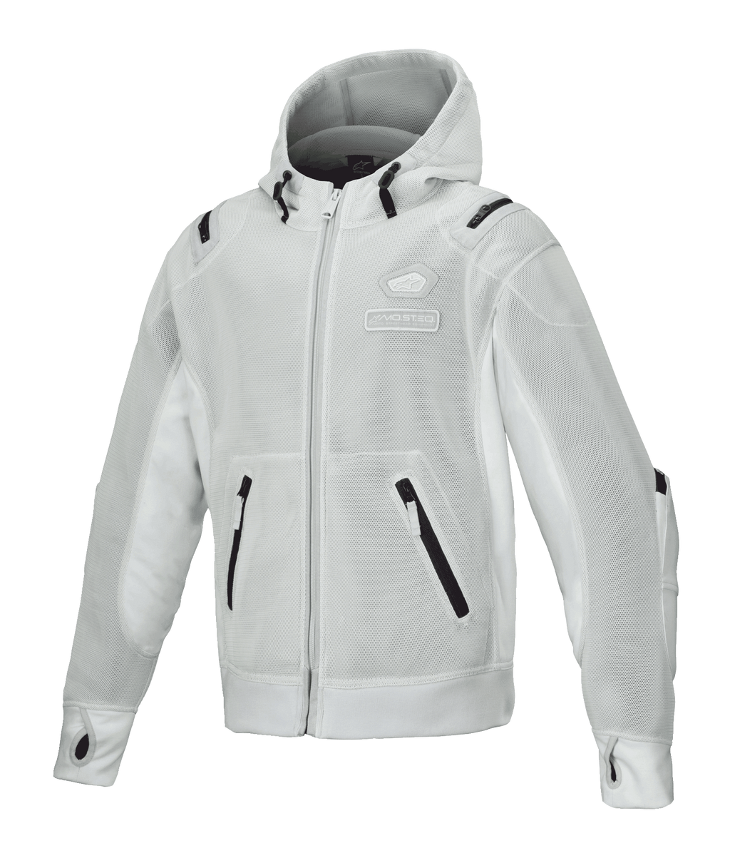 Alpinestars Moflow Air Tech Hoodie, Men's Mesh Motorcycle Jacket, Light Gray with Black Accents, Full Mesh Construction, Zippered Pockets, Thumb Hole Cuffs, Urban Riding Apparel