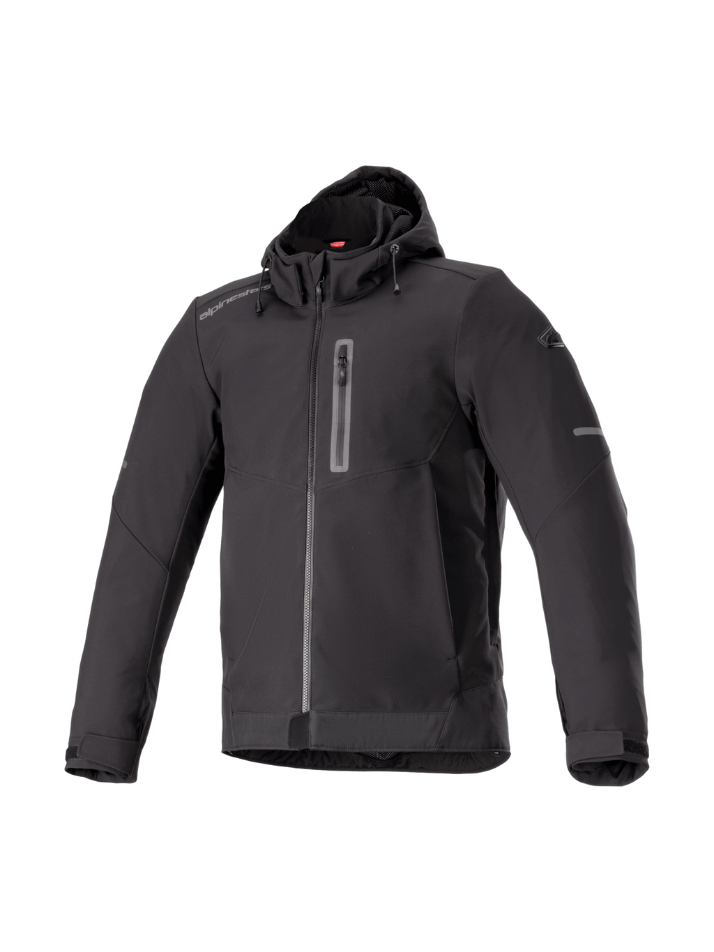 Alpinestars Neo Wasserdichte Kapuzenjacke, schwarze Herren-Motorradjacke aus Softshell, urbaner Stil und Tech-Air Ready.